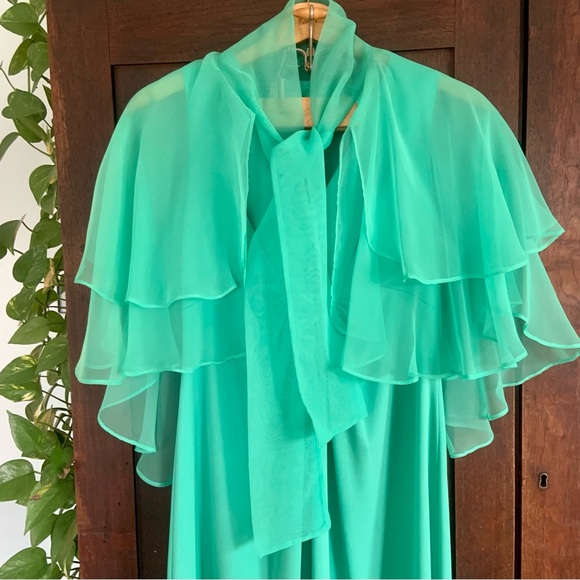 Vintage 1970s Full Length Gown With Sheer Capelet - Picture 2 of 12